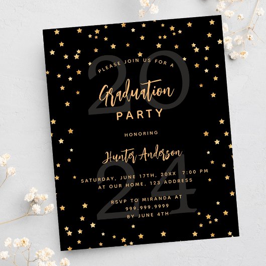Afstudeerfeest black star jaar budget uitnodiging flyer