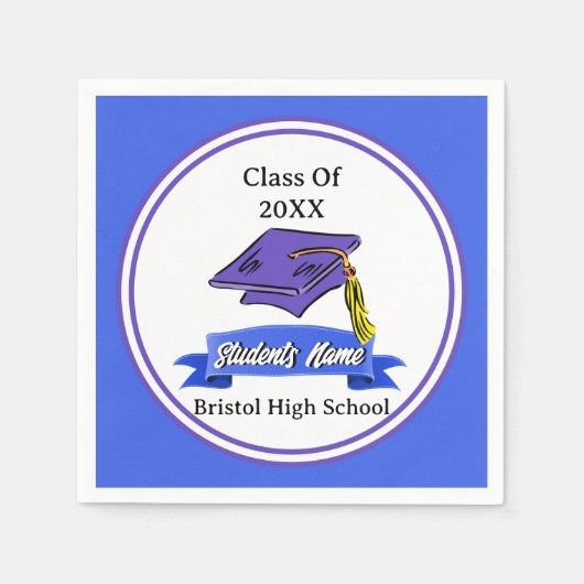 Afstudeerfeest Blauw en Wit School Kleuren Servet (Voorkant)