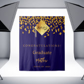 Afstudeerfeest blauw goud confetti afstuderen 2025 wandkleed