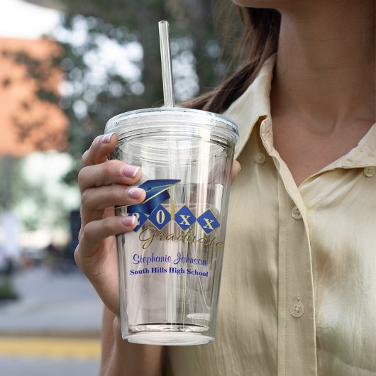 Afstudeerfeest Blauw Goud Gepersonaliseerd Acryl Drinkbeker