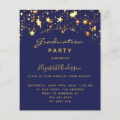 Afstudeerfeest blauw goud sterren 2025 uitnodiging (Voorkant)