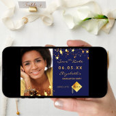 Afstudeerfeest blauw goud sterren foto 2025 save the date