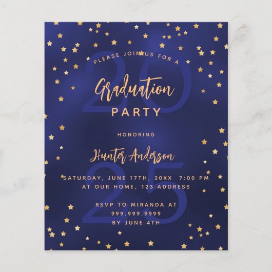 Afstudeerfeest blauw jaar budget uitnodiging (Voorkant)