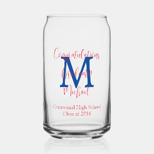 Afstudeerfeest Blauw Monogram Rood Naam Blikvorm Glas