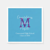 Afstudeerfeest Blauw Paarse witte naam Monogram Servet (Voorkant)