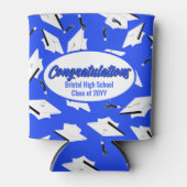Afstudeerfeest Blauwe en Witte Mutsen Blikjeskoeler (Voorkant)