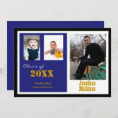 Afstudeerfeest Blauwe foto uitnodiging (Voorkant / Achterkant)