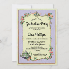 Afstudeerfeest Bloem Wonderland Theepot Uitnodigen Kaart