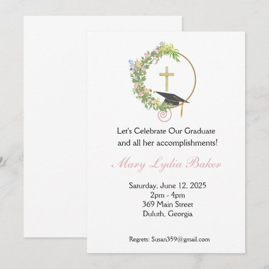 Afstudeerfeest Bloemen Cross Design, Afstudeerder Kaart (Voorkant / Achterkant)