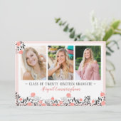 Afstudeerfeest Bloemen Geometrisch Roos Gold Blush Kaart (Staand voorkant)