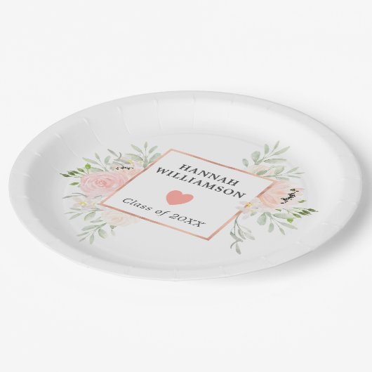 Afstudeerfeest Blush Pink Rose Bloemen Papieren Bordje (Gekanteld)