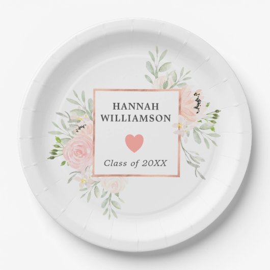 Afstudeerfeest Blush Pink Rose Bloemen Papieren Bordje (Voorkant)