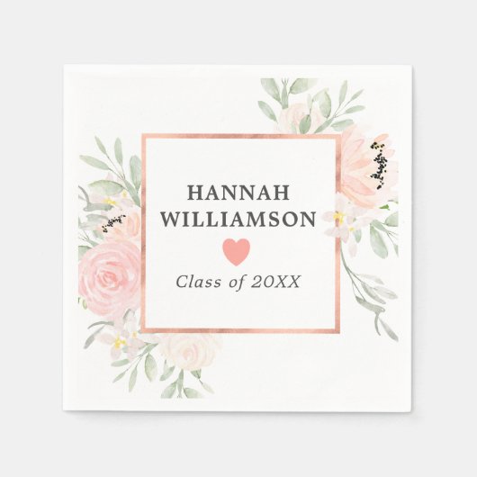 Afstudeerfeest Blush Pink Rose Bloemen Servet (Voorkant)