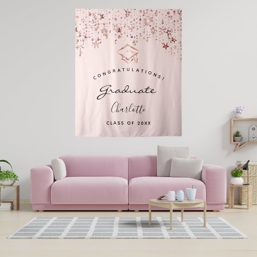 Afstudeerfeest blush roze goud afgestudeerde wandkleed