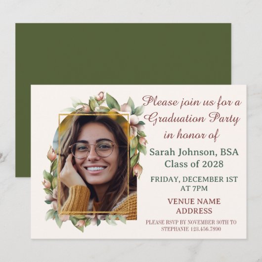 Afstudeerfeest Boho Floral Arch Foto Save The Date (Voorkant / Achterkant)