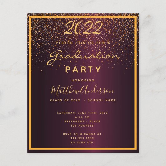 Afstudeerfeest bordeaux budget uitnodiging 2025 flyer (Voorkant)