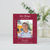 Afstudeerfeest bordeaux foto uitnodiging (Staand voorkant)