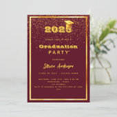 Afstudeerfeest bordeaux goud 2025 kaart (Staand voorkant)
