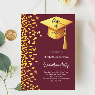 Afstudeerfeest bordeaux gouden confetti kaart