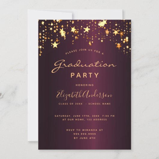 Afstudeerfeest bordeaux gouden sterren 2025 kaart (Voorkant)