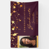Afstudeerfeest bordeaux gouden sterren foto 2025 spandoek (Verticaal)
