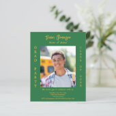 Afstudeerfeest bos groene foto uitnodiging (Staand voorkant)