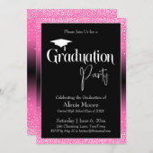 Afstudeerfeest Bright Pink Ombre Confetti Kaart (Voorkant / Achterkant)