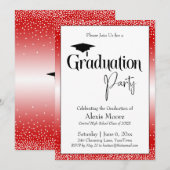 Afstudeerfeest Bright Red Ombre Confetti Kaart (Voorkant / Achterkant)