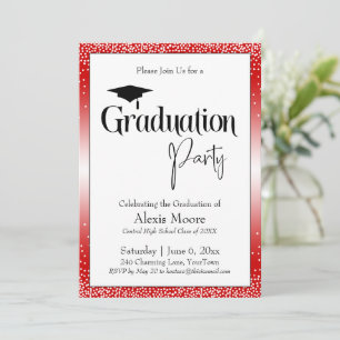 Afstudeerfeest Bright Red Ombre Confetti Kaart