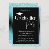 Afstudeerfeest Bright Turquoise Ombre Confetti Kaart (Voorkant / Achterkant)