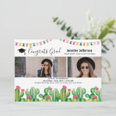 Afstudeerfeest Cactus Fotokaart Feestdagenkaart (Staand voorkant)