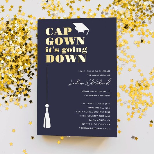 Afstudeerfeest Cap Gown it's Going Down Navy Folie Uitnodiging
