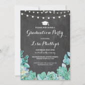 Afstudeerfeest Chalk Succulents Bloemenuitnodiging Kaart (Voorkant)