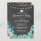 Afstudeerfeest Chalk Succulents Bloemenuitnodiging Kaart (Voorkant / Achterkant)