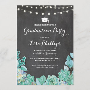 Afstudeerfeest Chalk Succulents Bloemenuitnodiging Kaart