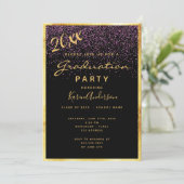 Afstudeerfeest chic zwart confetti goud 2025 kaart (Staand voorkant)