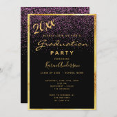 Afstudeerfeest chic zwart confetti goud 2025 kaart (Voorkant / Achterkant)