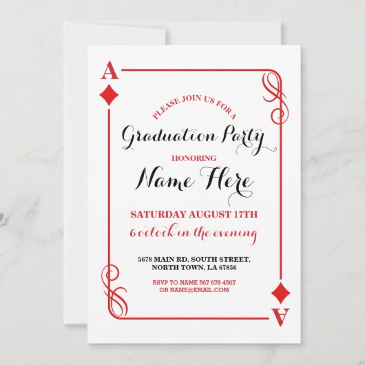 Afstudeerfeest Diamond Spelen Kaart Vegas Uitnodig (Voorkant)