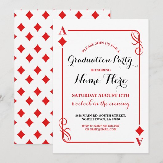 Afstudeerfeest Diamond Spelen Kaart Vegas Uitnodig (Voorkant / Achterkant)