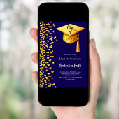 Afstudeerfeest donkerblauw goud confetti kaart