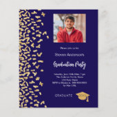 Afstudeerfeest donkerblauw goud foto uitnodiging (Voorkant)