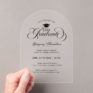 Afstudeerfeest Elegante Zwarte Script Typografie Acryl Uitnodigingen