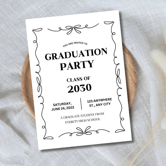 Afstudeerfeest Elegante Zwarte Zwarte Strik Grad Kaart