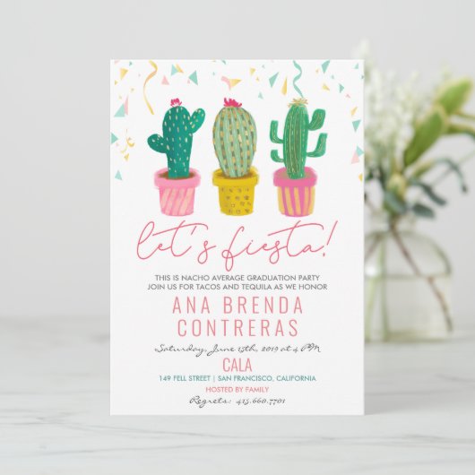 Afstudeerfeest Fiesta Cactus Uitnodiging (Staand voorkant)