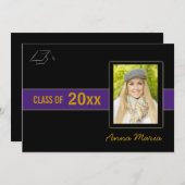 Afstudeerfeest foto paarse uitnodiging (Voorkant / Achterkant)