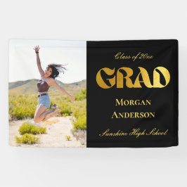 Afstudeerfeest Foto Zwart Goud Typografie Tuin Spandoek