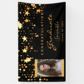 Afstudeerfeest foto zwart gouden sterren 2025 spandoek (Verticaal)