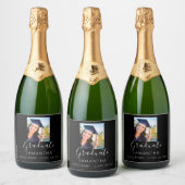 Afstudeerfeest foto zwart wit 2025 sparkling wijnetiket (Flessen)