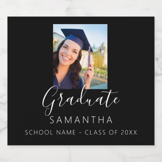 Afstudeerfeest foto zwart wit 2025 sparkling wijnetiket (Enkel label)