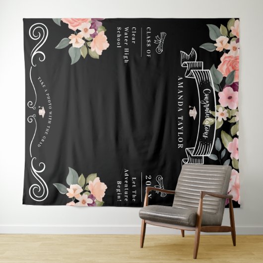 Afstudeerfeest Fotocabine Waterverf Floral Wandkleed (In Situ (horizontaal))